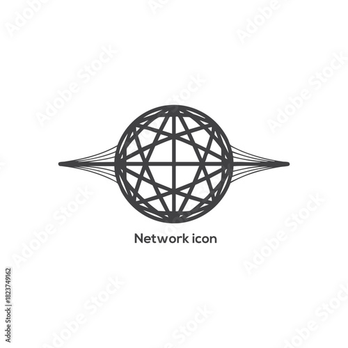 Global digital network icon with connected lines, abstract communication sphere symbol for internet technology, data sharing and connectivity concept

