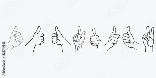 Minimalist hands thumb up gesture sketch illustration vector set