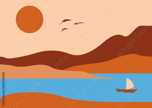 Mountain and Sea Abstarct Illustration