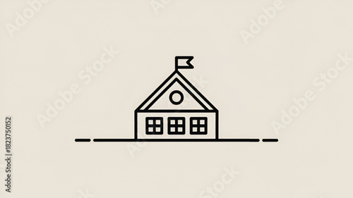 Minimalist schoolhouse icon simple line art vector illustration isolated on a light background for education and learning concepts