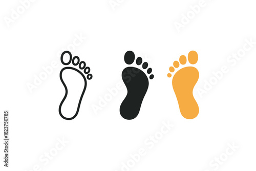 Mysterious Footprints Icon. Minimalist mysterious footprints icon: three identical footprints in a row, first in line style with