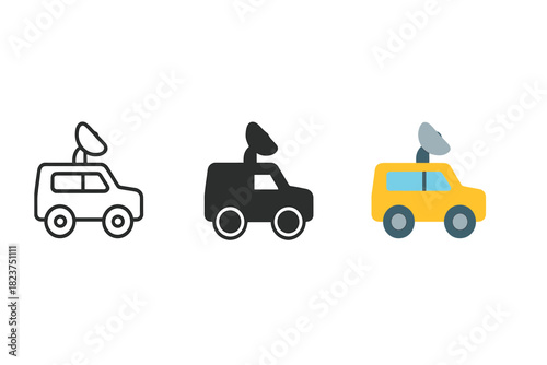 Storm Chaser Vehicle Icon. Minimalist storm chaser vehicle icon: three identical storm chasing vehicles in a row, first in line