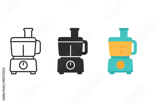 Minimalist Food Processor Icons. Minimalist food processor icon: three identical food processors in a row, first in line style
