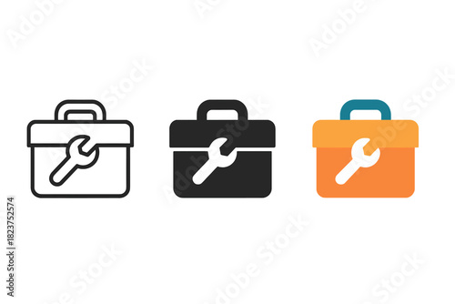 Minimalist Tool Kit. Minimalist tool kit icon: three identical small tool kits for manufacturing in a row, first in line style