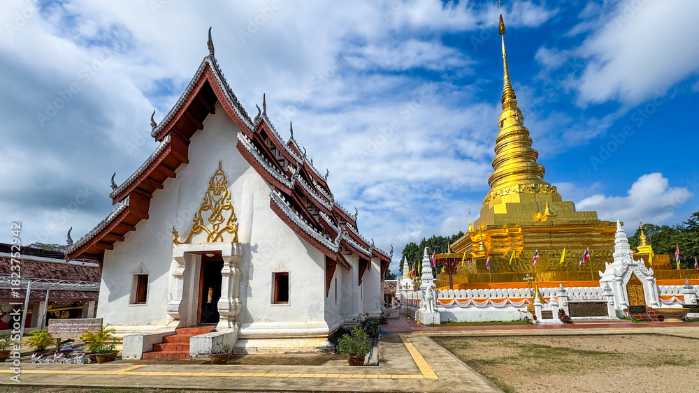 Fototapeta premium Nan Thailand 10 Nov 2025 - Wat Phra That Chae Haeng in the City of Nan in Province of Nan in North Thailand. Thailand