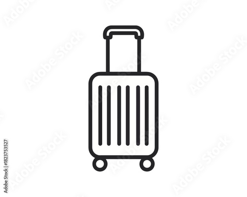Illustration of a rolling suitcase with a handle and wheels in a minimalist style design icon