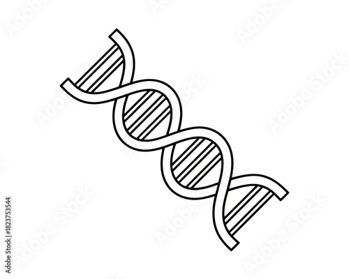 Illustration of a dna double helix strand with black outline on a white background in simple style