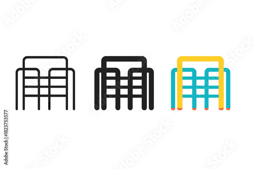 Minimalist Jungle Gym Icon. Minimalist jungle gym icon: three identical jungle gyms in a row, first in line style with thin