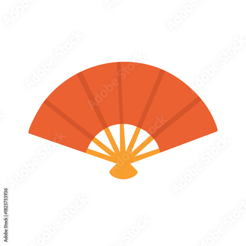 Traditional folding fan in warm red tones, illustrated in soft flat style for cultural and festive themes.