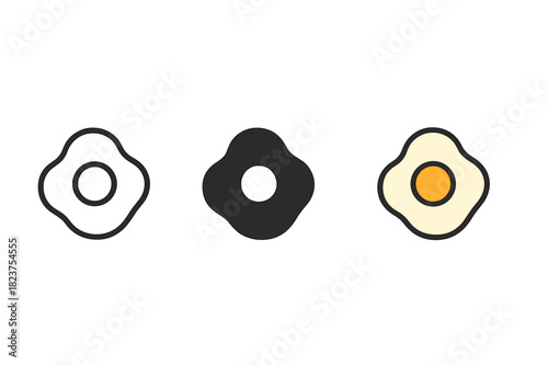 Egg Breakfast Icons. Minimalist egg breakfast icon: three identical fried eggs with round yolks in the center in a row, first in