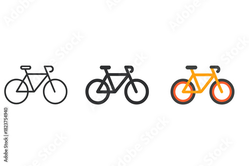 Minimalist Bicycle Icons. Minimalist bicycle city transport icon: three identical bicycles in side view in a row, first in line