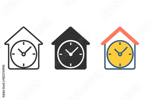 Minimalist Clock Trio. Minimalist clock home icon: three identical wall clocks with round faces in a row, first in line style with