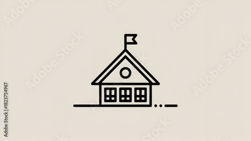 School building icon simple line art vector illustration isolated on white background for education and learning concepts