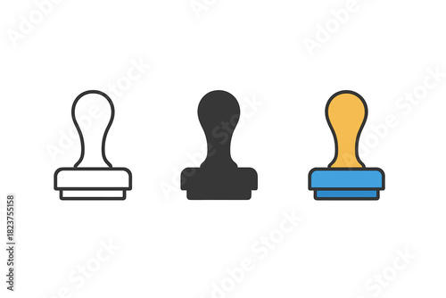 Minimalist Stamp Designs. Minimalist stamp office icon: three identical rubber stamps with handles in a row, first in line style