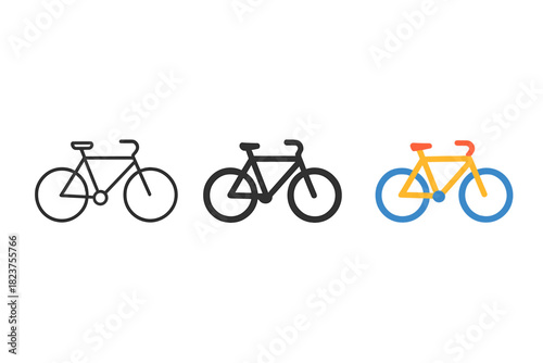 Minimalist Bicycle Icons. Minimalist bicycle city transport icon: three identical bicycles in side view in a row, first in line
