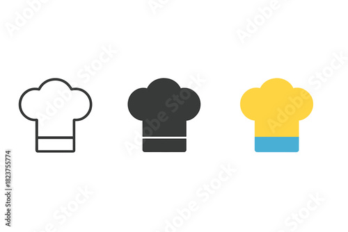 Minimalist Chef Hats. Minimalist cooking hobby icon: three identical chef hats in a row, first in line style with thin outline,