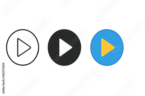 Minimalist Play Button Trio. Minimalist play button icon: three identical circles with a triangle inside pointing right in a row,