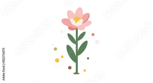 Simple pastel flower with geometric shapes on white background for modern design