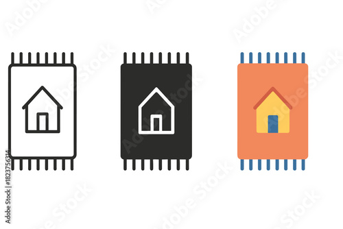 Minimalist Carpet Designs. Minimalist carpet home icon: three identical rectangular carpets with simple patterns in a row, first