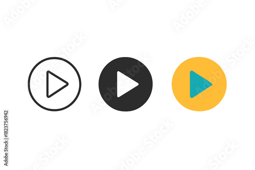 Minimalist Play Button Trio. Minimalist play button icon: three identical circles with a triangle inside pointing right in a row,