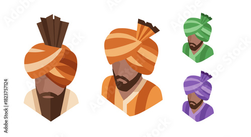 Colorful turbaned men in modern geometric art style