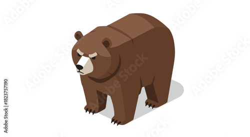 Isometric grizzly bear with shadow on white background
