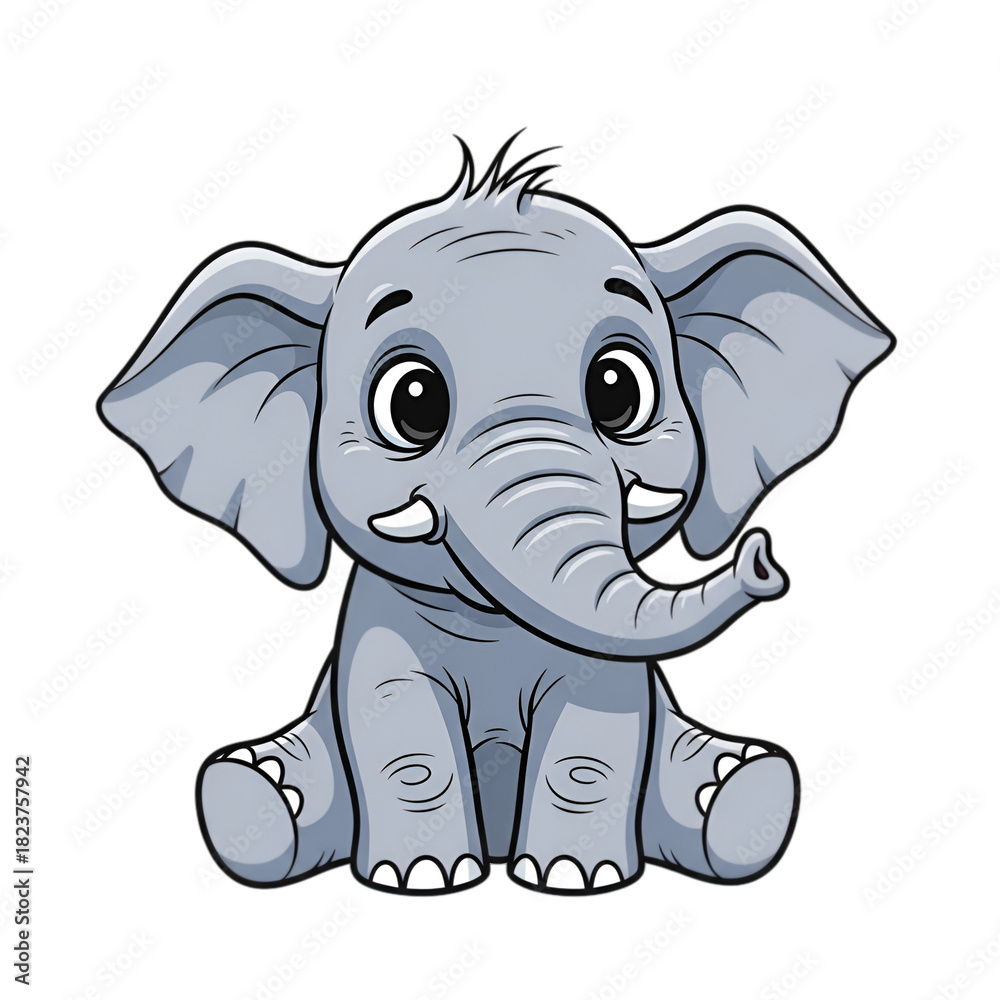 Naklejka premium Cute baby elephant sitting smiling with big ears on isolated pure transparent background