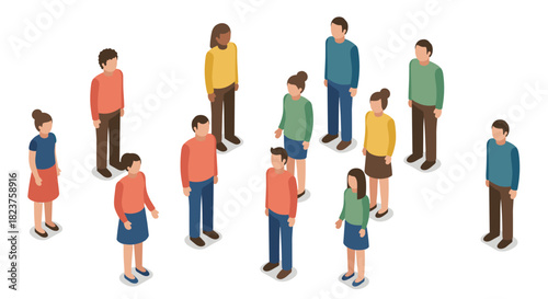 Diverse group of people in colorful isometric style on a white background