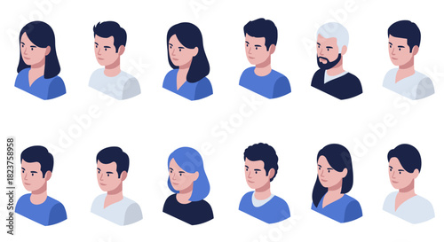 Isometric diverse hairstyles and beard styles collection