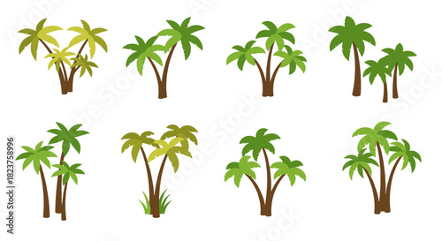 Stylized palm trees collection with varied greenery in a simple design
