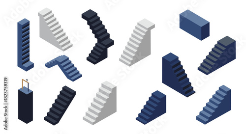 Isometric staircase collection in minimalist design with varied colors and angles