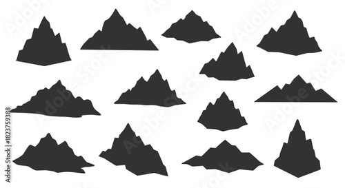 Silhouette mountain range icons for outdoor and adventure designs