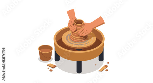 Crafting pottery on a wheel