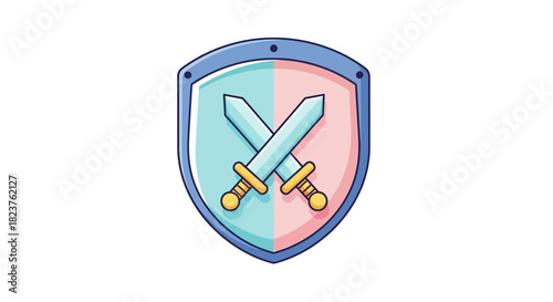 Shield with crossed swords, symbolizing protection and defense.