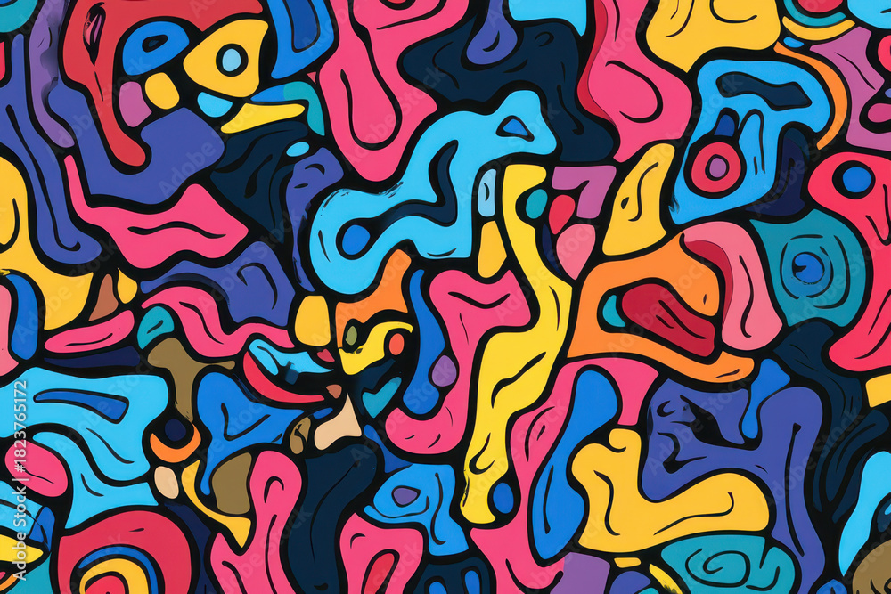 Fototapeta premium Lively seamless design showcasing a playful blend of abstract organic forms and lines