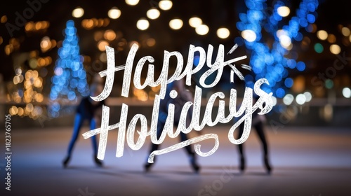 Festive Skating Scene with Holiday Lights and Cheerful Typography