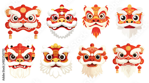 Wallpaper Mural PNG Colorful traditional lion masks, element set on transparent background Torontodigital.ca