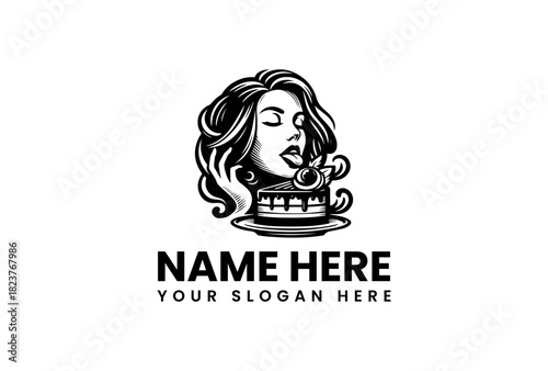 Cake Lady Elegant Vector Logo Illustration with Woman and Dessert