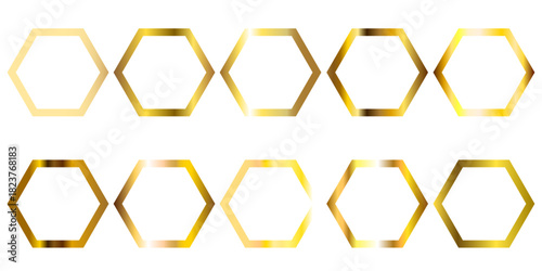 Abstract golden color hexagon set honeycomb background design.