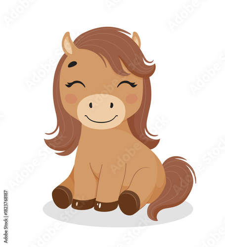 Cute smiling brown horse character. Symbol of New year 2026.