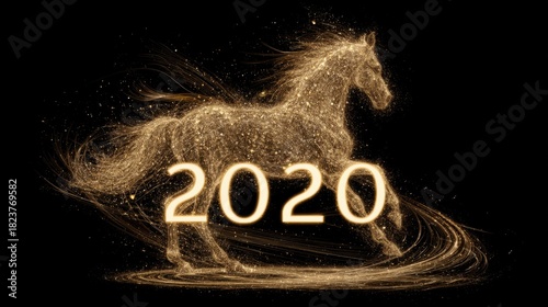 Sparkling Horse Illustration Representing New Year 2020 Celebrations