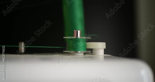 Fast Automatic Thread Winding on Bobbin with Electric Motor, Machine Ejecting Full Spool with Sound, Textile Industry Manufacturing Process, Sewing Equipment Technology