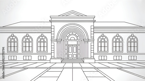 Architectural line drawing of a classical building facade detailed vector illustration for architectural visualization and design projects isolated on white