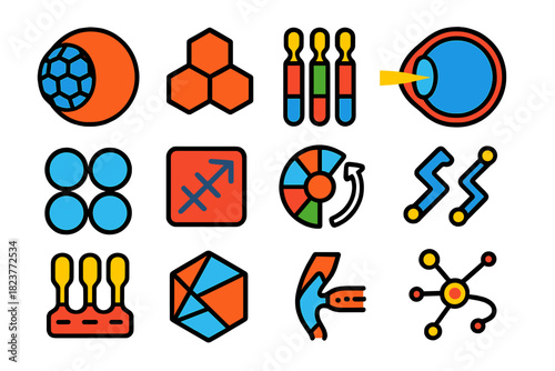 Visual System Anatomy Icons. Flat vector icons of visual system anatomy for polarization detection: compound eye, ommatidia,