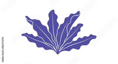 Stylized illustration of blue seaweed or kelp with wavy edges, resembling a plant or underwater foliage, isolated on a white background.