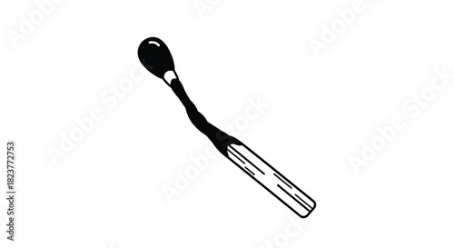 A partially burned matchstick lies diagonally against a plain white background, showcasing the remnants of a flame and the wood's charred texture.