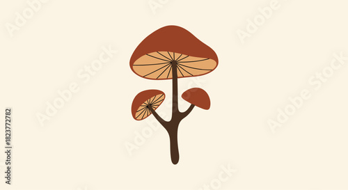 Stylized illustration of a cluster of brown mushrooms with simple lines and a flat design, perfect for nature-themed projects and whimsical art.