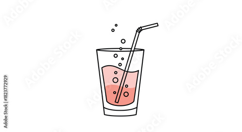 A refreshing pink beverage in a clear glass with a straw, featuring visible bubbles, suggesting a fizzy or carbonated drink experience.