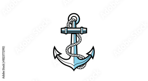 A detailed illustration of a classic blue anchor with a coiled rope, symbolizing maritime themes, nautical life, and steadfastness, on a white background.
