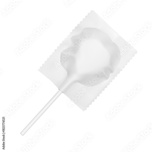 A lollipop hard candy in packaging mockup . Vector illustration isolated on white background. Ready for your design. EPS10.	
